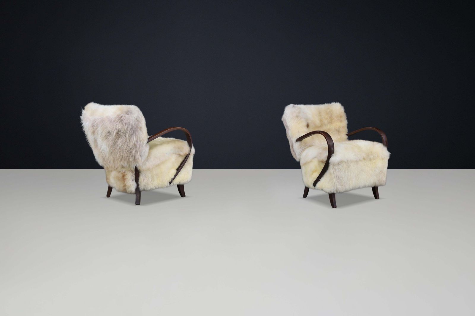 1930s Jindřich Halabala Bentwood Lounge Chairs In Sheepskin, Thonet photo buy
