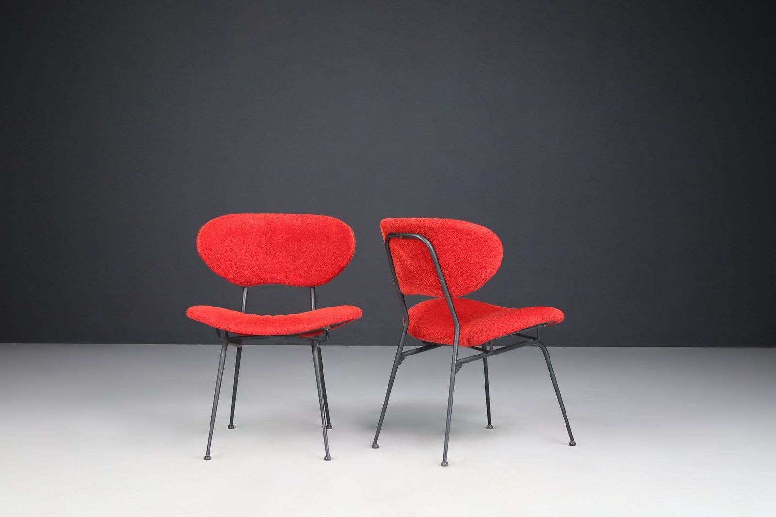 Red Mid Century Modern Side Chairs By Gastone Rinaldi, Italy, 1960s photo for sale