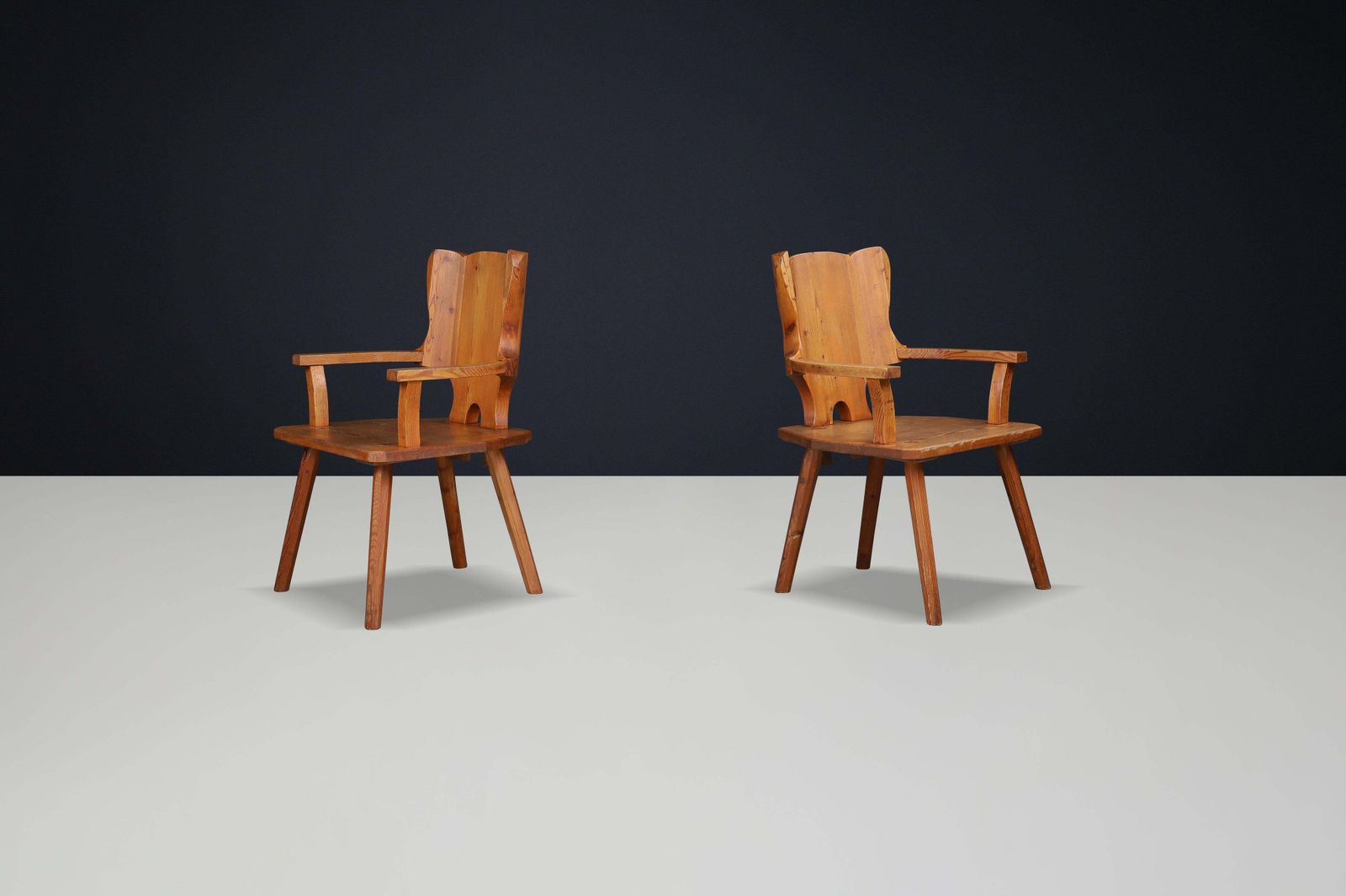 Monumental Swedish Pine Armchairs, 1950s – Sculptural Rustic Modernism photo 3380.0