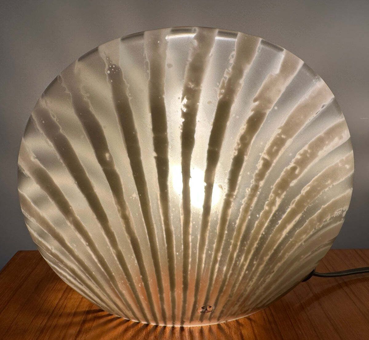 photo for sale Pair Of 1970s German Peill & Putzler "Zebra" Shell Gold Tinted Striped Glass Table Lamps