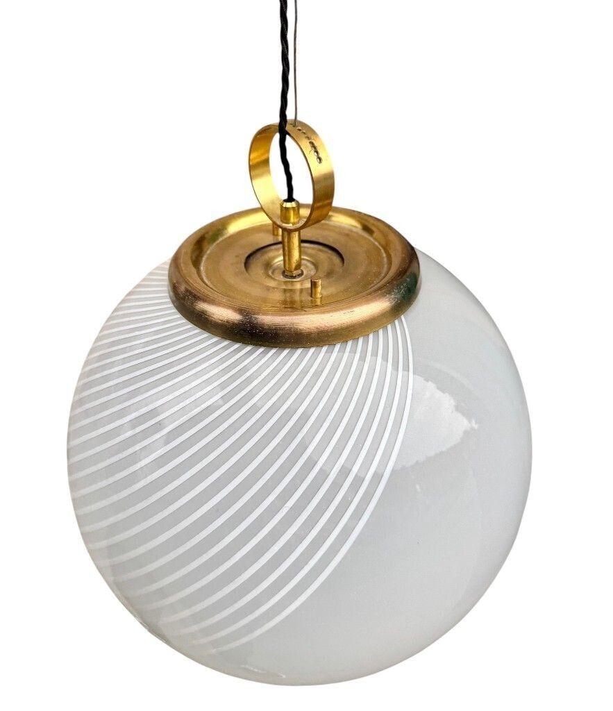 1950.0 A Large 1960s Venini Murano Glass Ball “Tessuto” Swirl Pendant Light photo