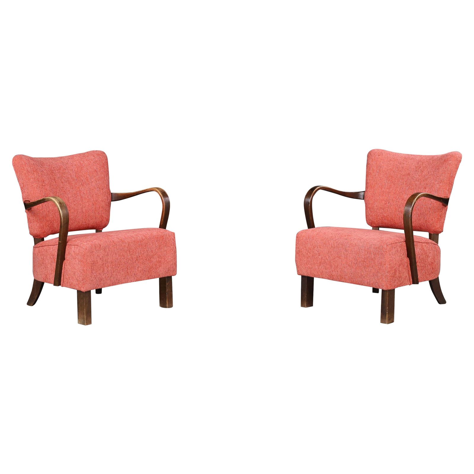 Jindrich Halabala Re Upholstered Patinated Bentwood Lounge Chairs From The 1930s