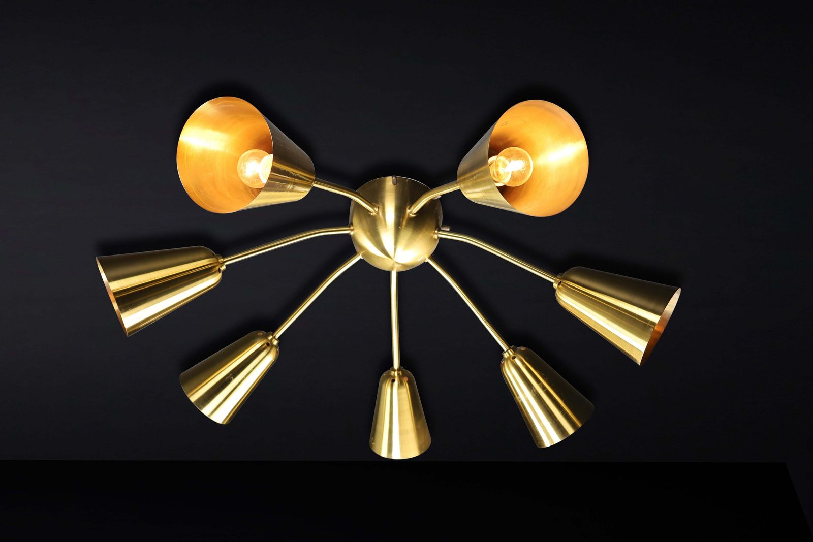Set Of Four Restored Italian Mid Century Solid Brass Sputnik Chandelier, 1950s photo buy