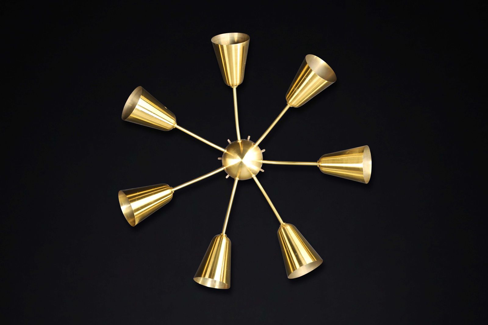 photo for sale Set Of Four Restored Italian Mid Century Solid Brass Sputnik Chandelier, 1950s
