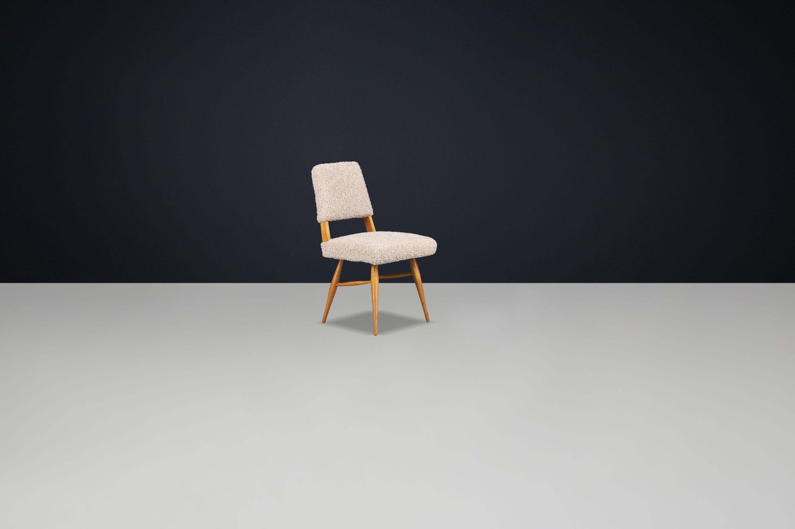 Sculptural Mid Century Dining Chairs In Ashwood With Soft Beige Teddy Upholstery photo 3760.0