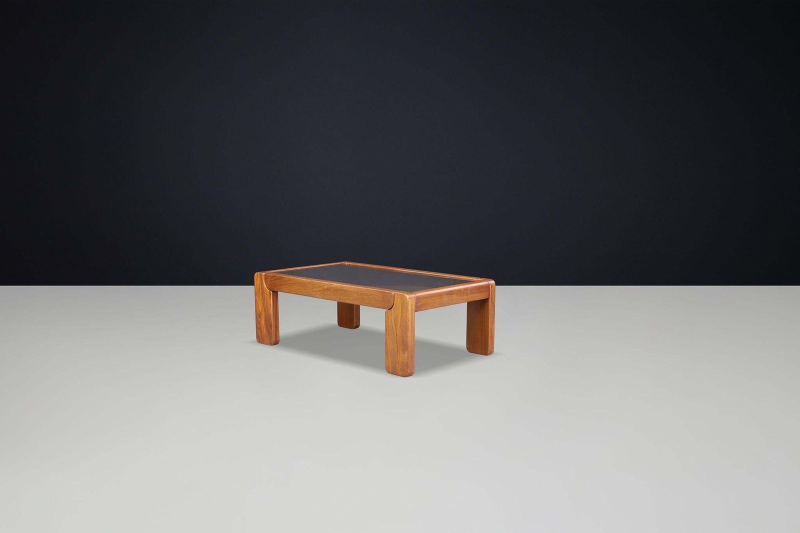 Modern Coffee Table In Elm And Smoked Glass By Maison Regain, France 1970s. photo 2691.0