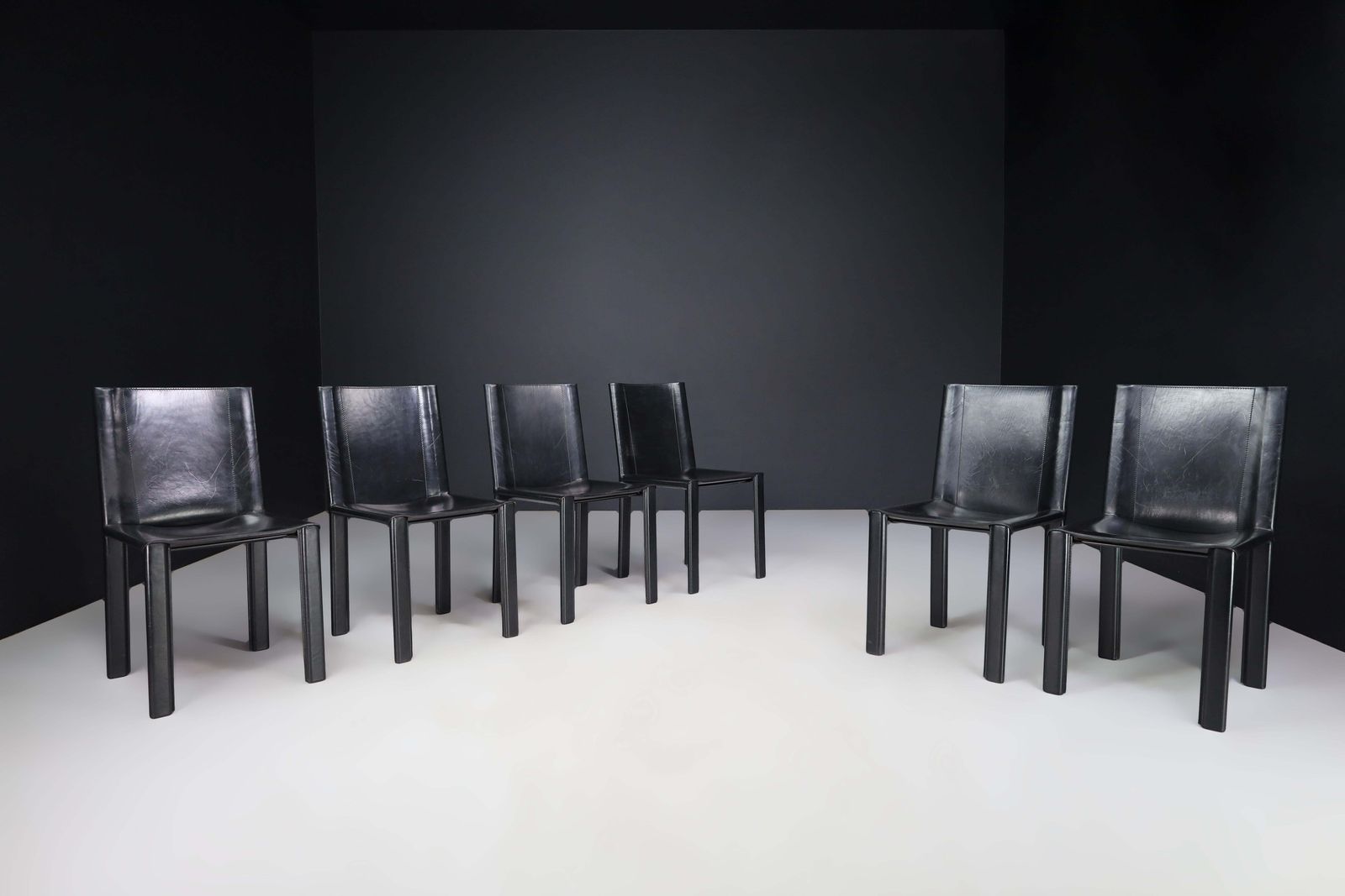 Carlo Bartoli Black Leather Dining Room Chairs For Matteo Grassi Italy 1980s photo furniture