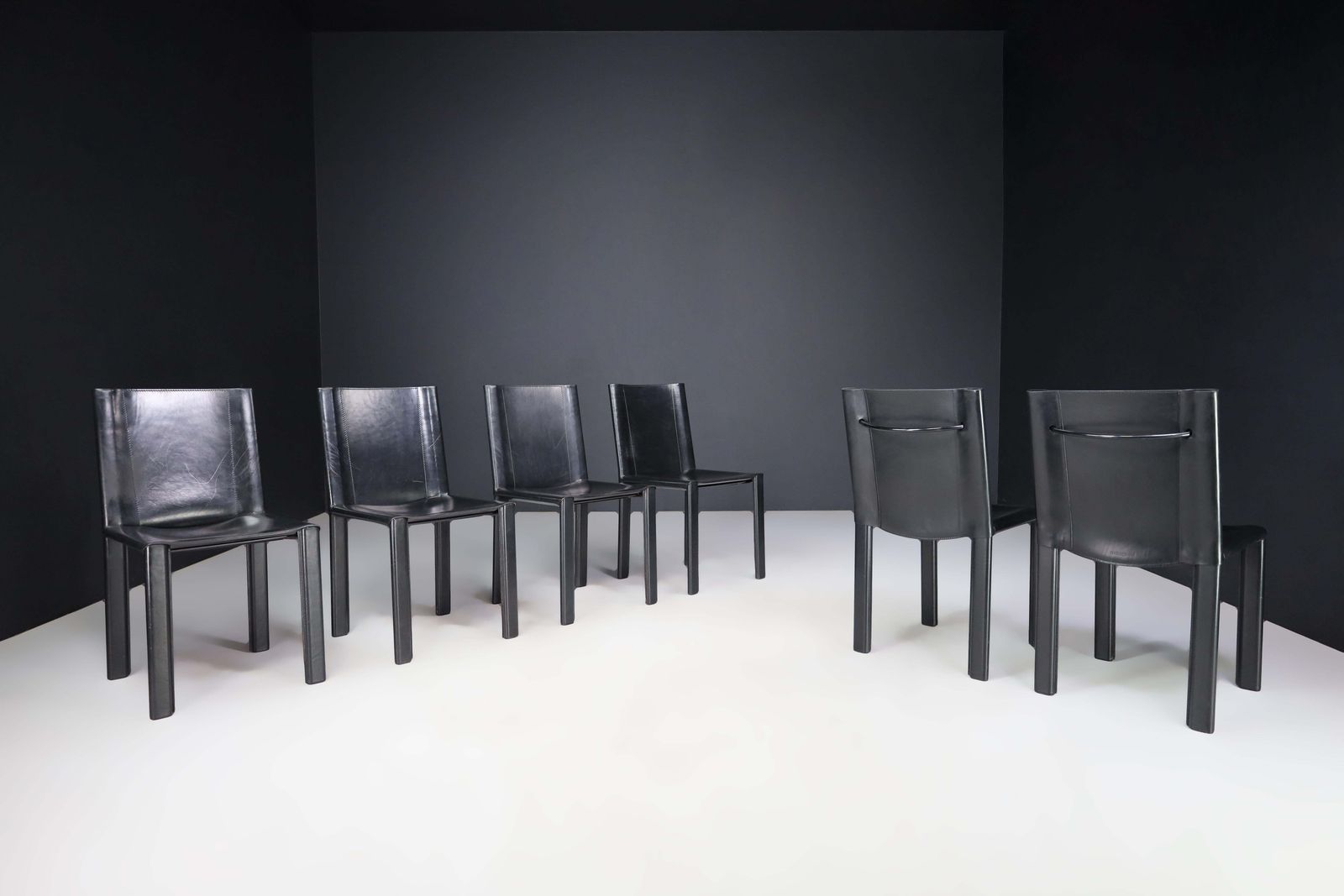 Carlo Bartoli Black Leather Dining Room Chairs For Matteo Grassi Italy 1980s photo for sale
