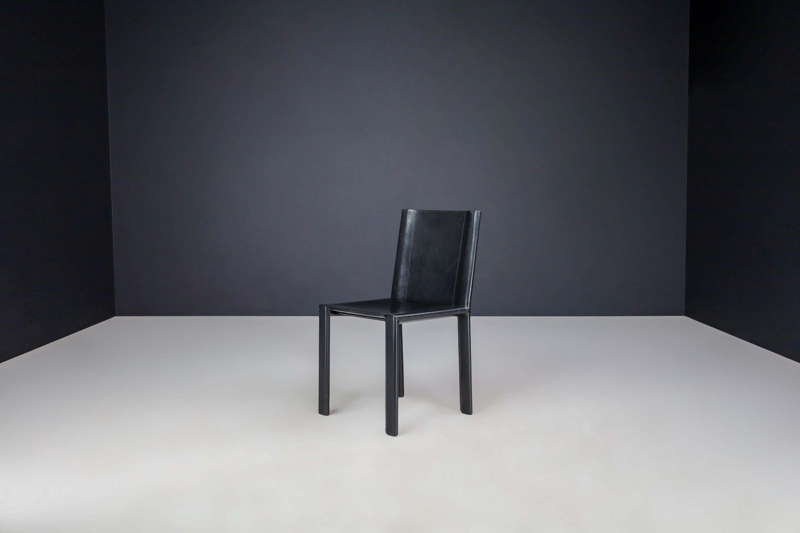 Carlo Bartoli Black Leather Dining Room Chairs For Matteo Grassi Italy 1980s photo vinterior