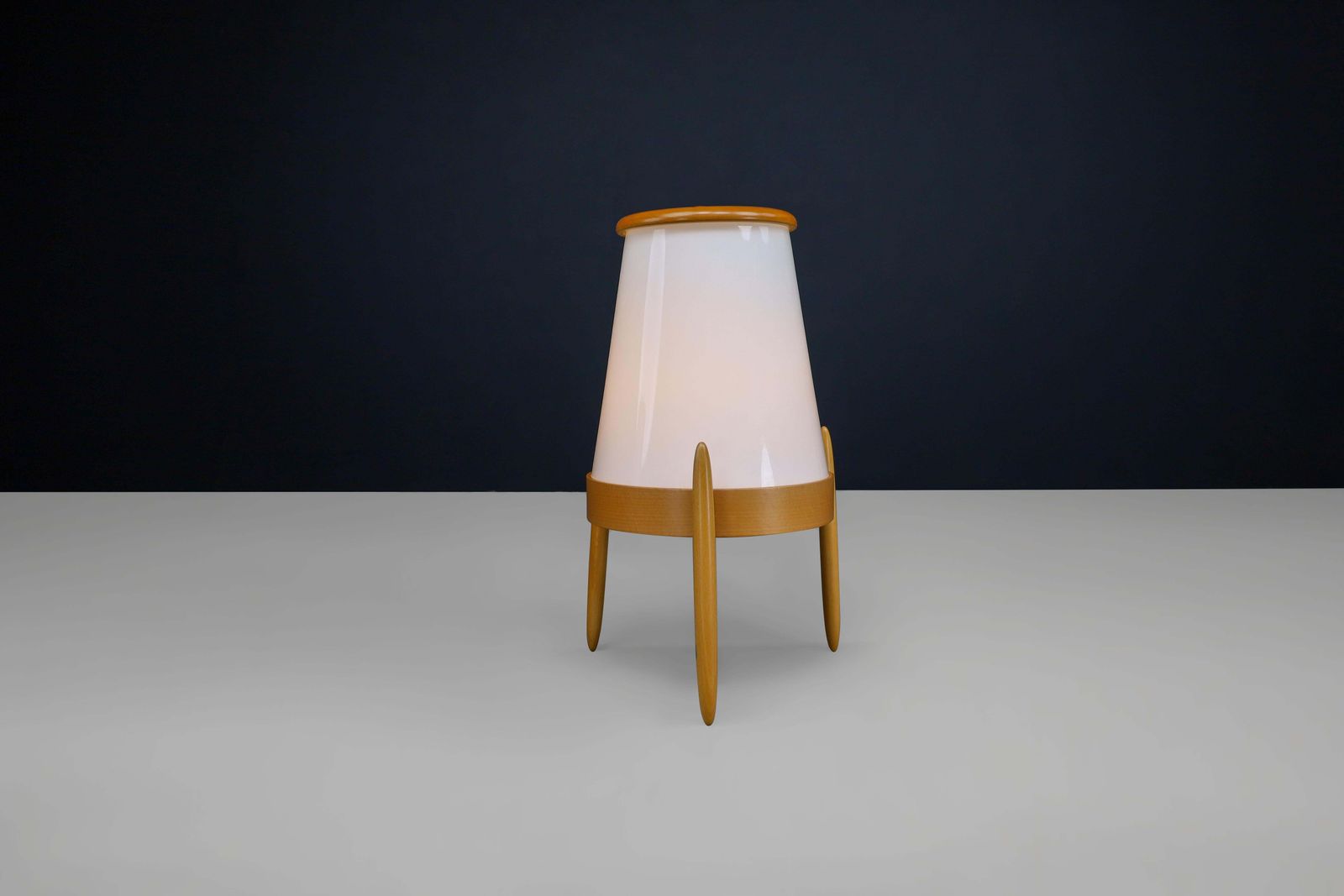 Large Modern Opaline Glass And Ash Floor Lamp By Uluv, Cz 1960s photo vinterior