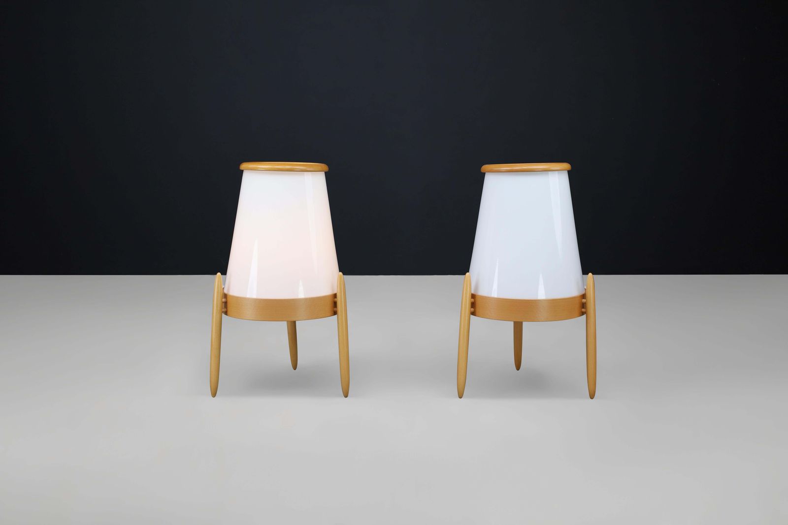 Large Modern Opaline Glass And Ash Floor Lamp By Uluv, Cz 1960s photo vintage