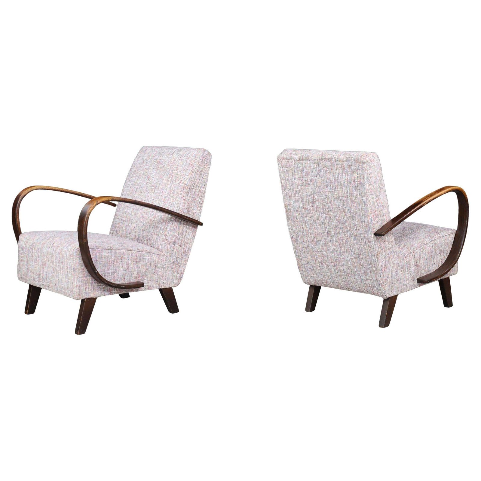 Jindrich Halabala Re Upholstered Patinated Bentwood Lounge Chairs, 1940s