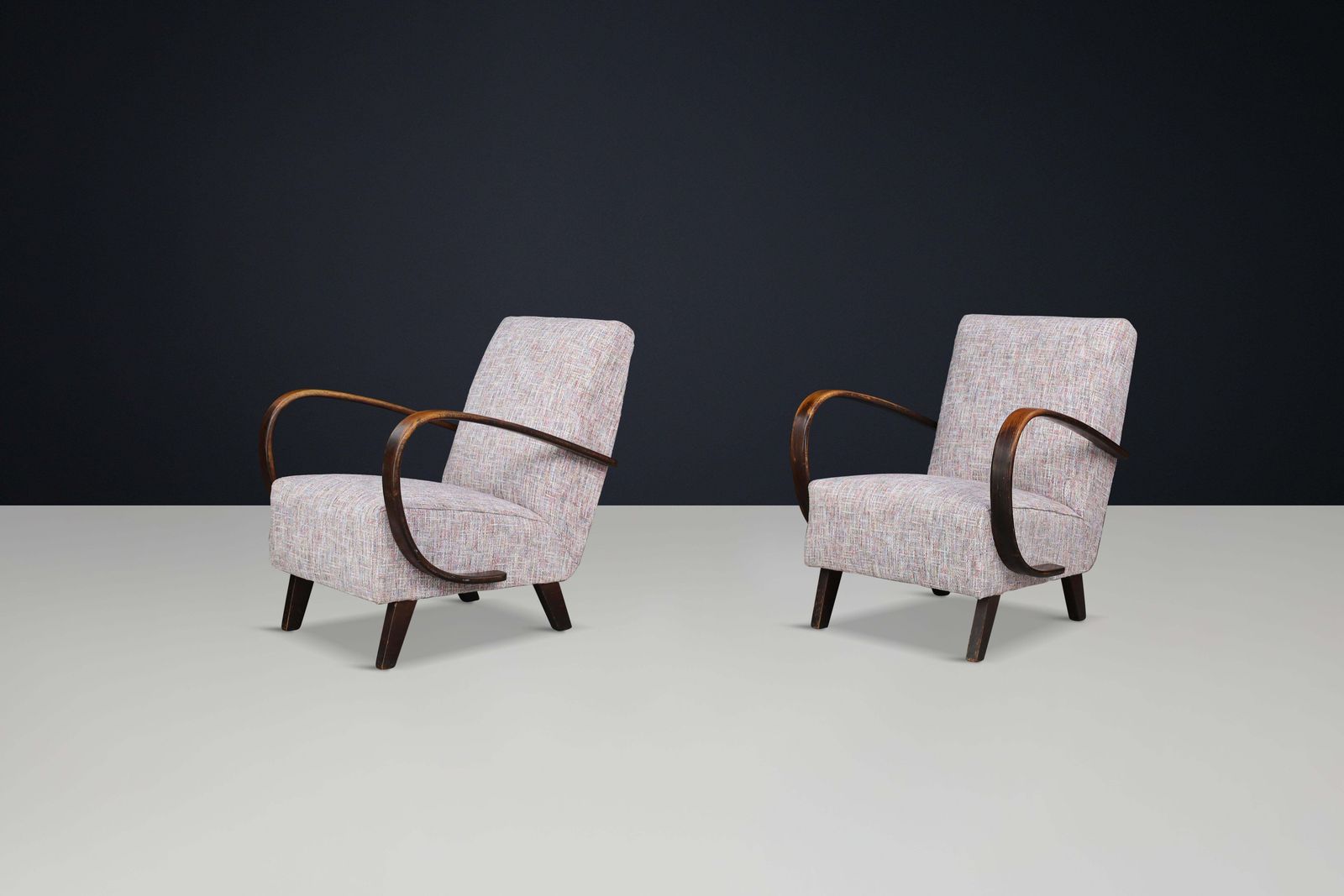 Jindrich Halabala Re Upholstered Patinated Bentwood Lounge Chairs, 1940s photo 4642.0