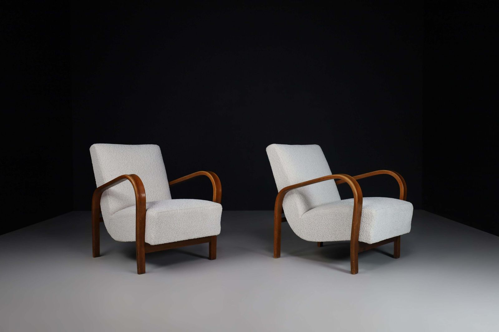 Karel Koželka & Antonín Kropáček Bentwood And Bouclé Armchairs, 1940s photo Furniture