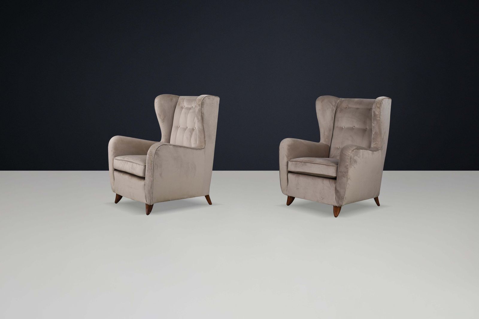 Pair Of Paolo Buffa Wingback Velvet Armchairs, Italy, 1950s photo furniture