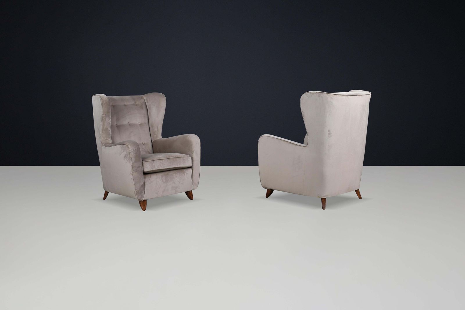 Pair Of Paolo Buffa Wingback Velvet Armchairs, Italy, 1950s photo buy