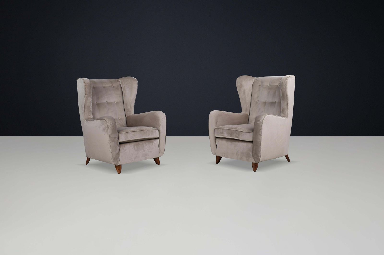 Pair Of Paolo Buffa Wingback Velvet Armchairs, Italy, 1950s photo vintage