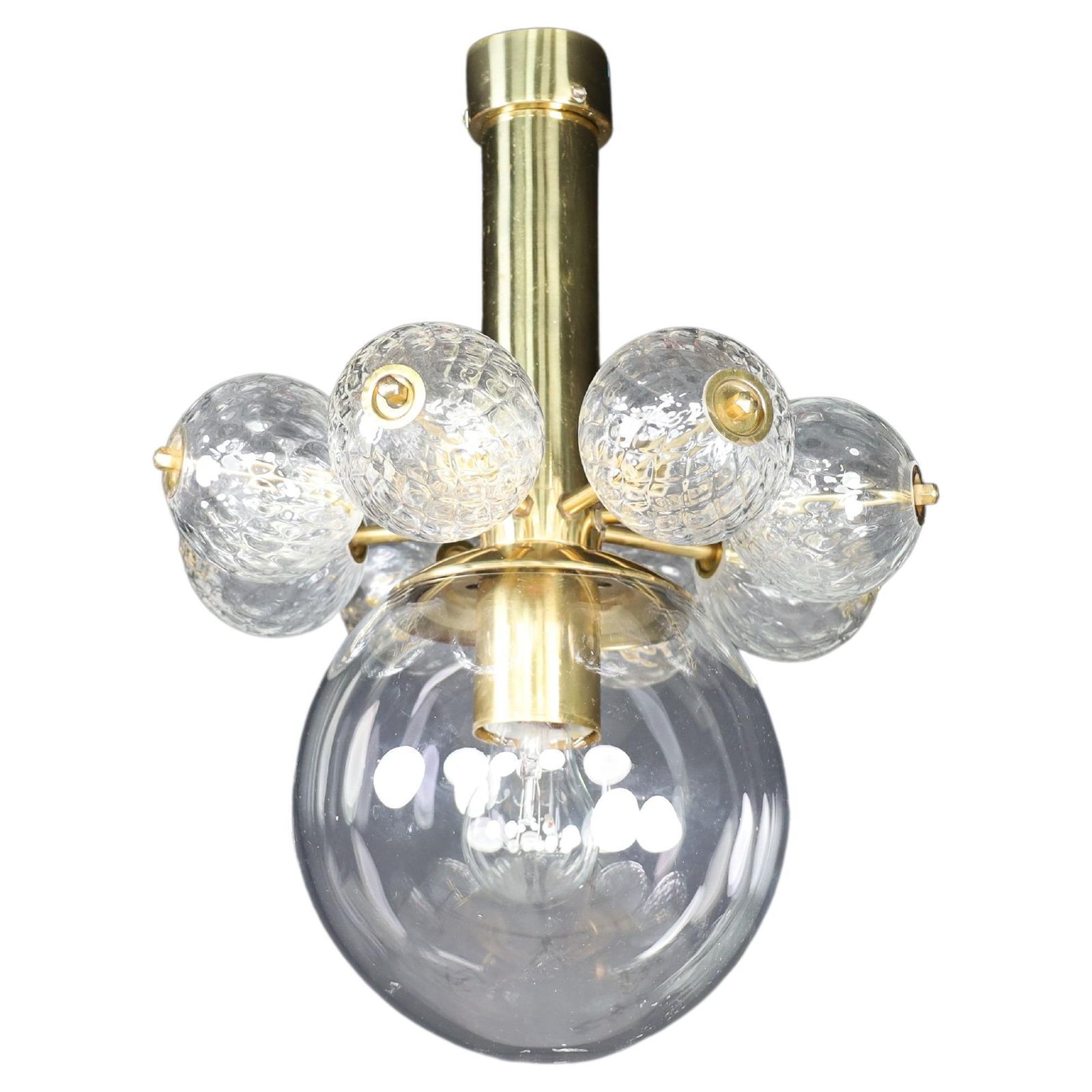 Large Set Chandelier With Brass Fixture And Hand Blowed  Glass Globes, Cz 1960