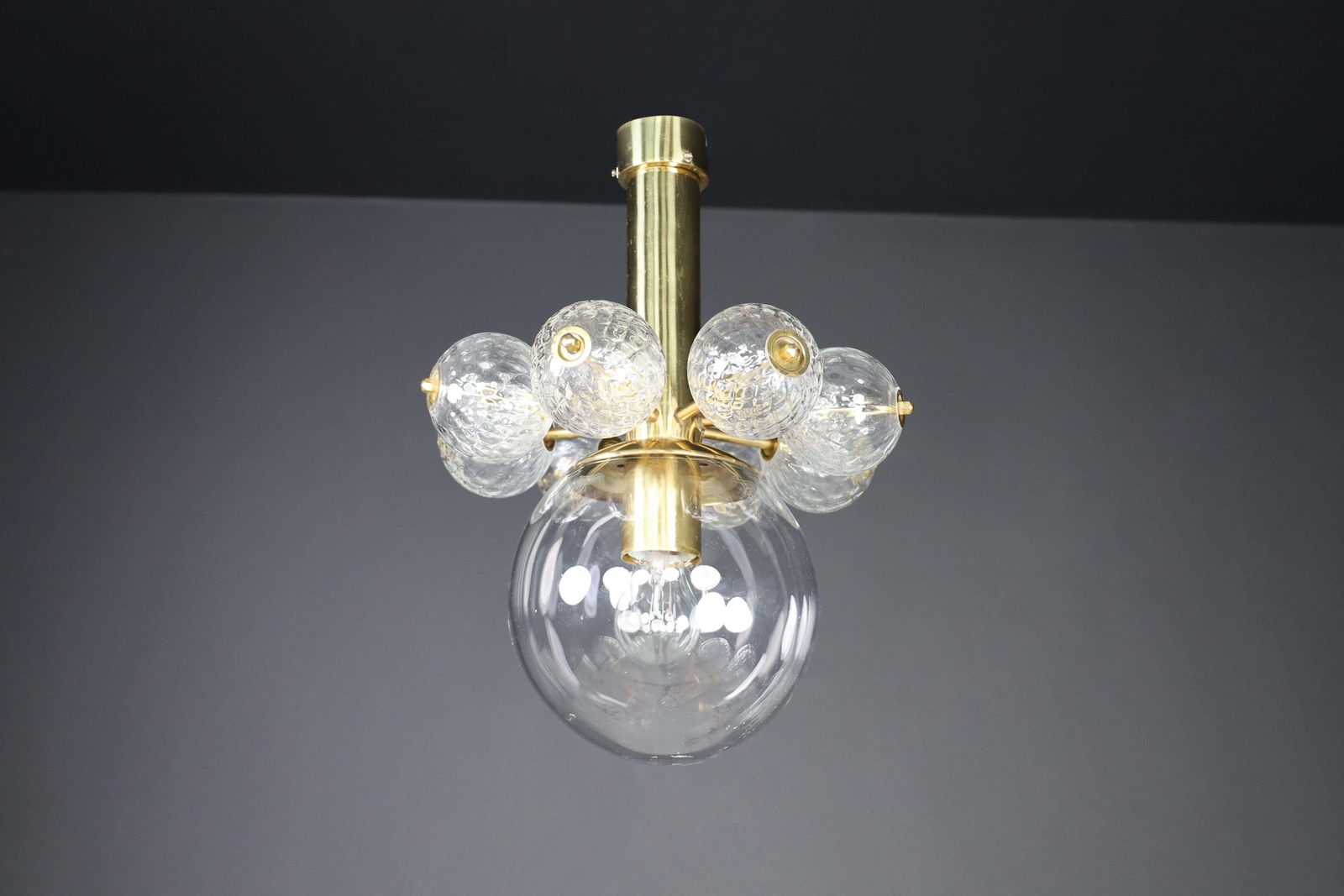 Large Set Chandelier With Brass Fixture And Hand Blowed  Glass Globes, Cz 1960 photo furniture