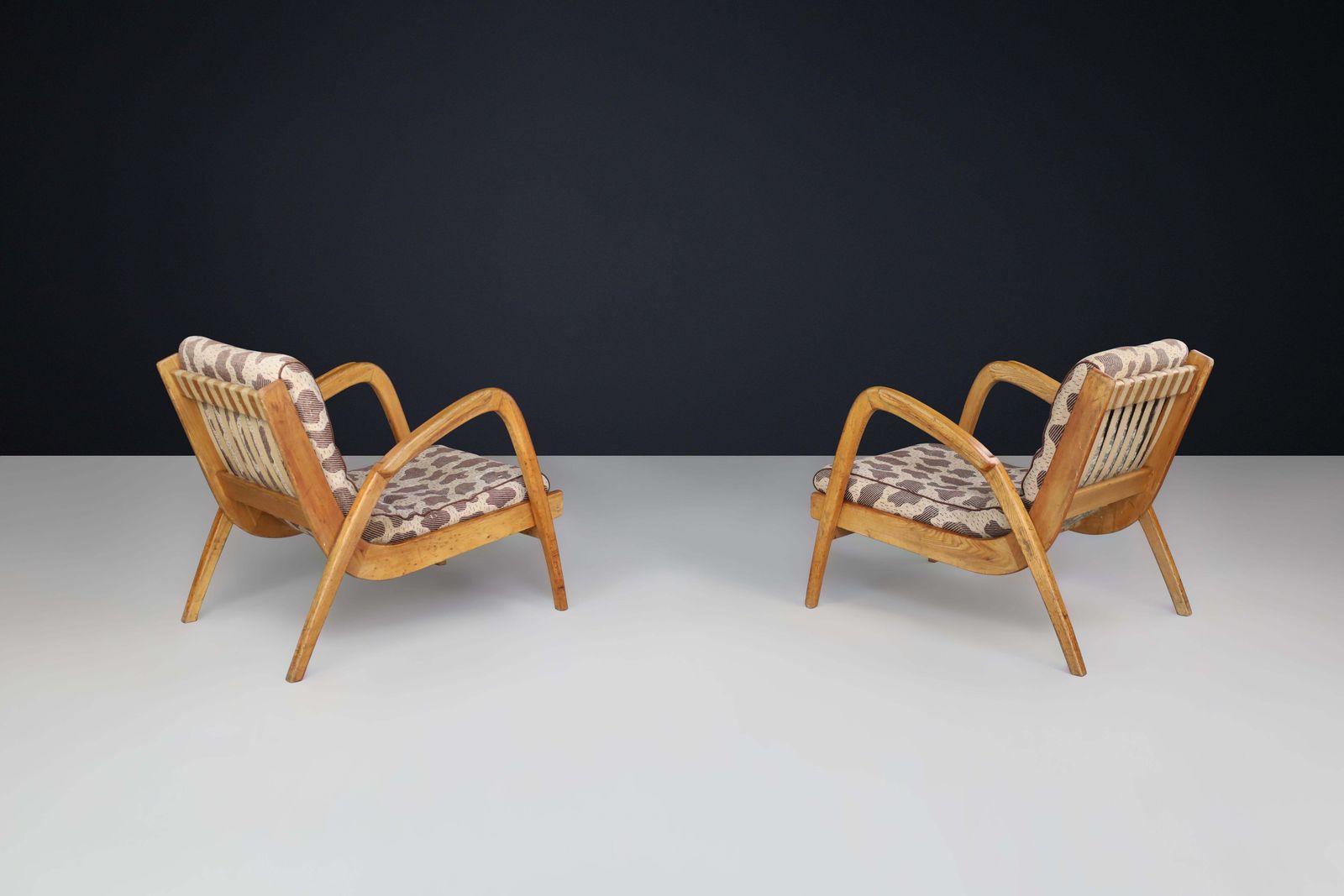 Pair Of Jan Vaněk Curved Easy Chairs In Ash With Original Upholstery, Cz 1950s photo 4548.0