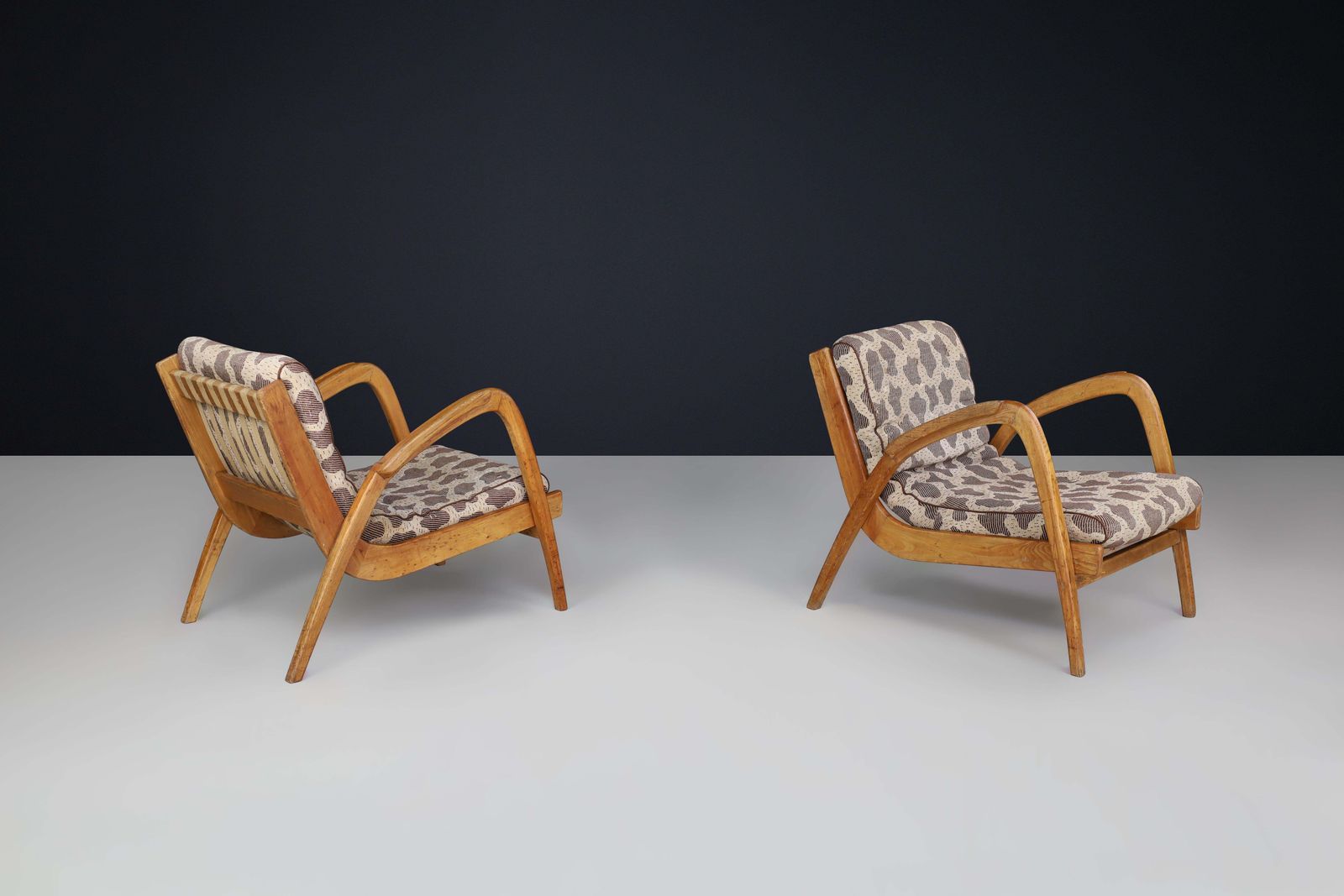 Pair Of Jan Vaněk Curved Easy Chairs In Ash With Original Upholstery, Cz 1950s photo buy