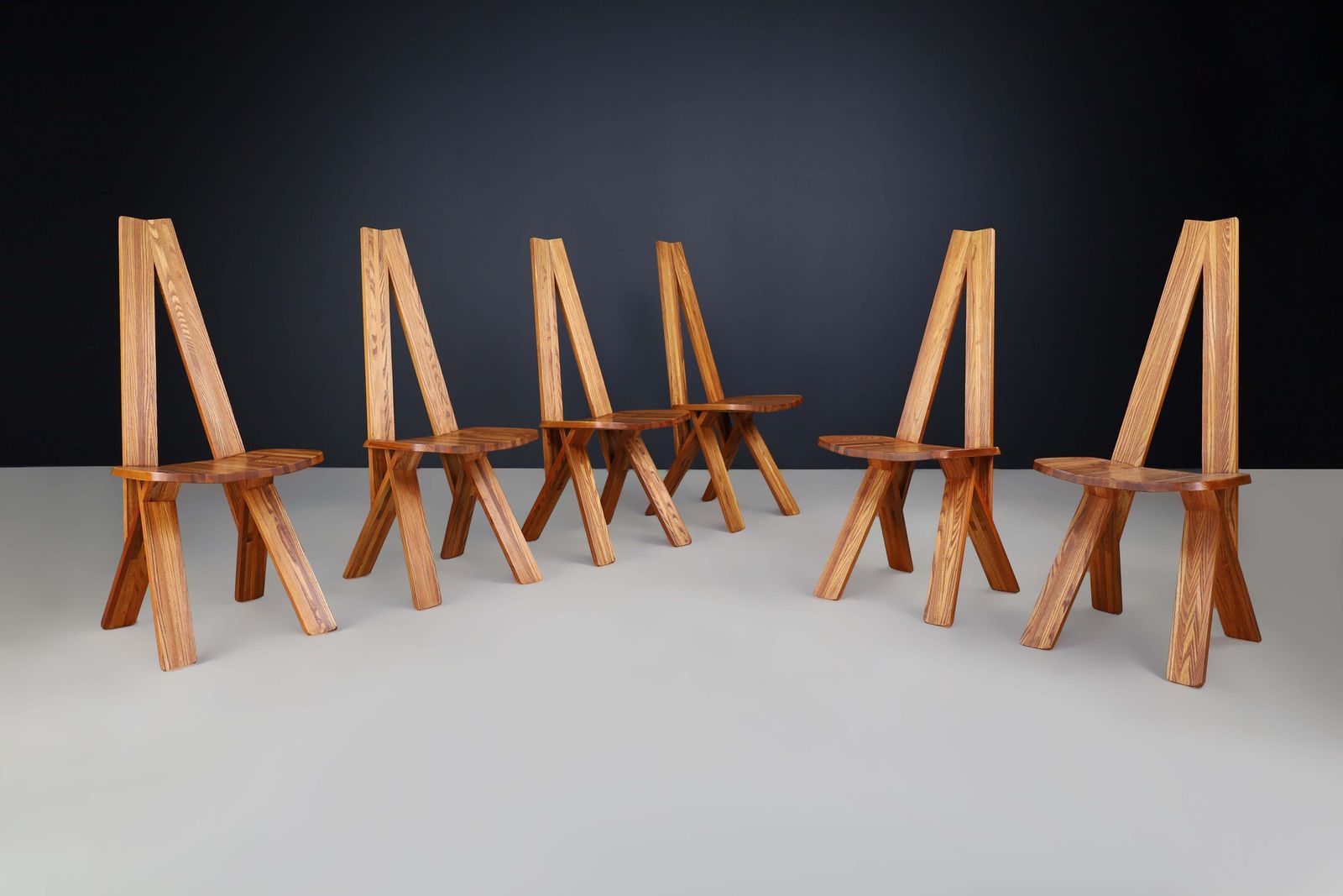 Pierre Chapo Set Of Six 'S45'dining Room Chairs In Elm, France 1970s photo for sale