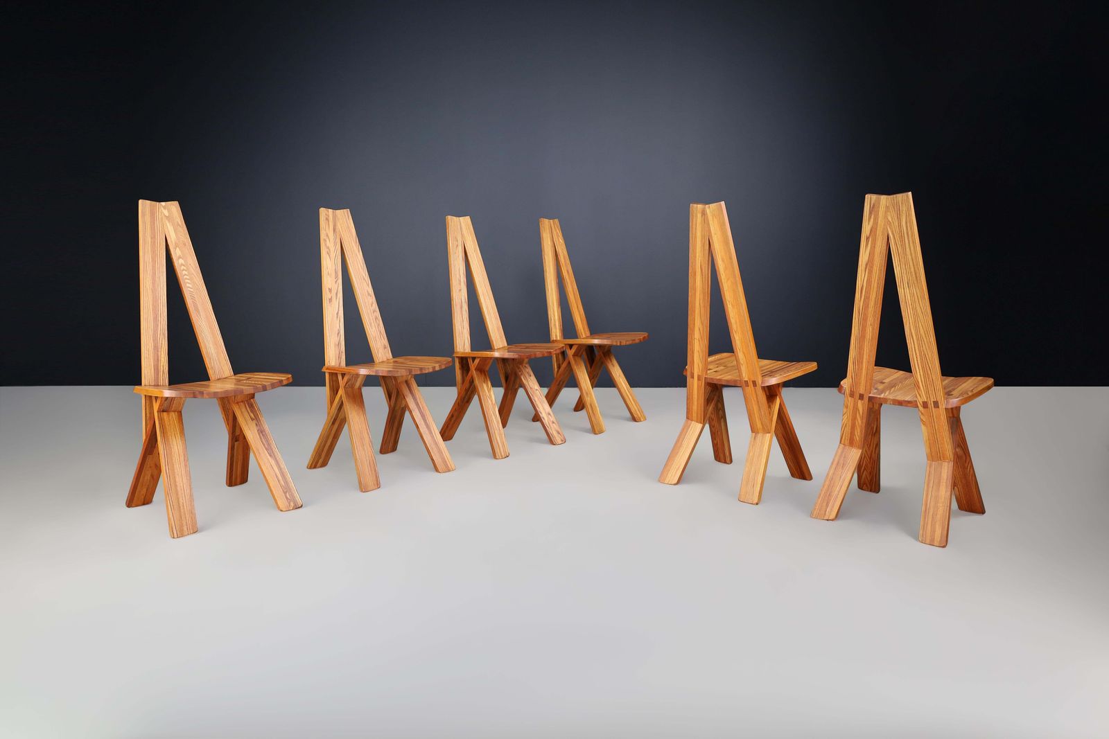 Pierre Chapo Set Of Six 'S45'dining Room Chairs In Elm, France 1970s photo Furniture