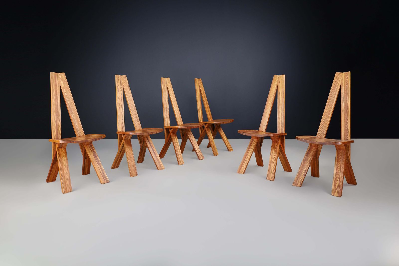 9688.0 Pierre Chapo Set Of Six 'S45'dining Room Chairs In Elm, France 1970s photo