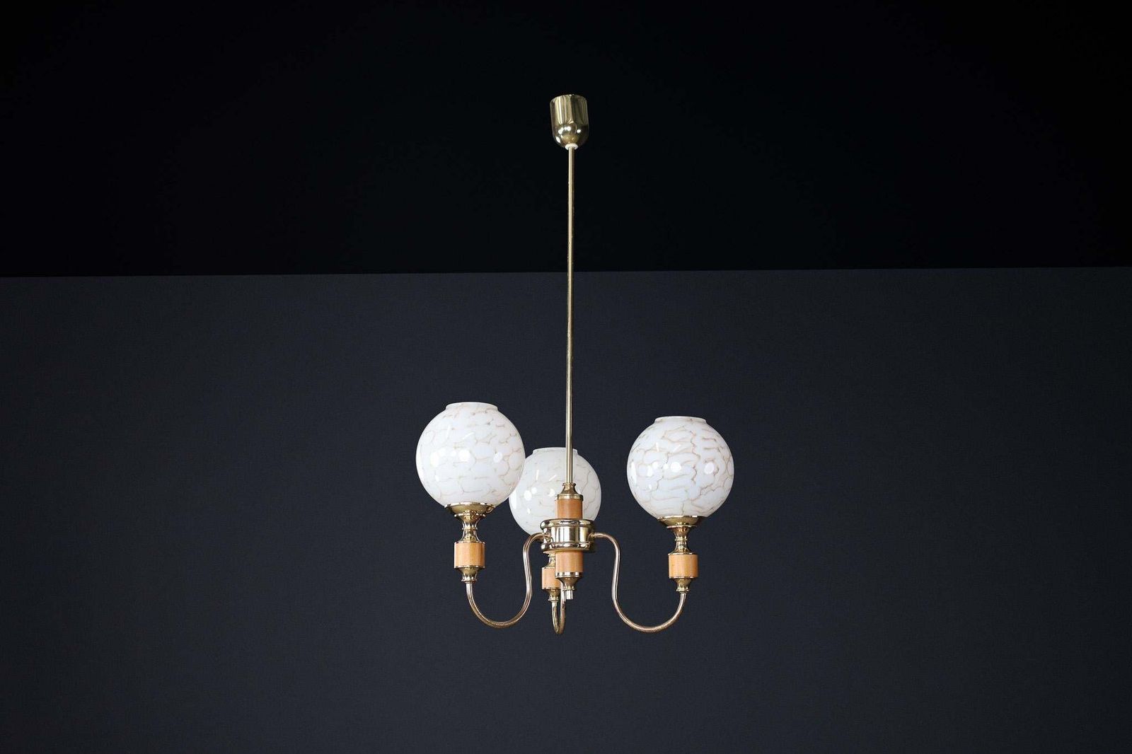 Mid Century Modern Brass And Art Glass Chandelier, Czech Republic 1970s photo 1952.0