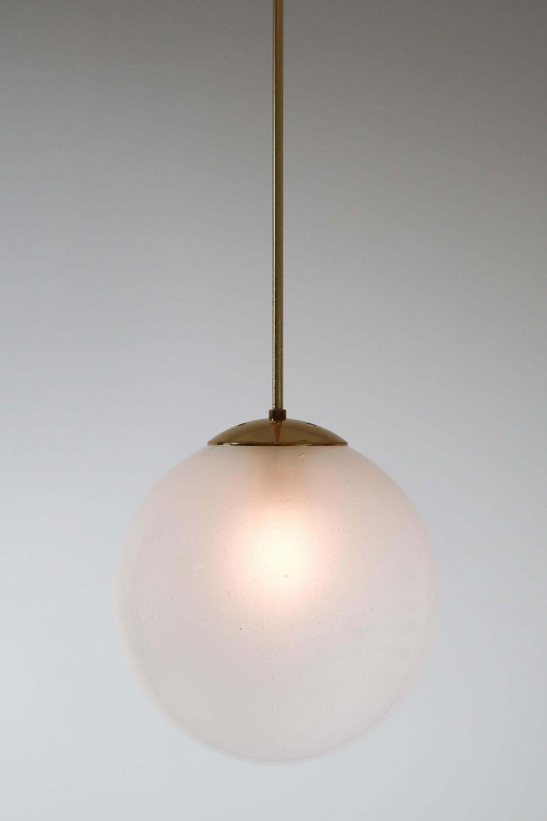 Large Brass Pendant With A Pearl White Hand Blown Globe By Preciosa, 1970s photo Lighting