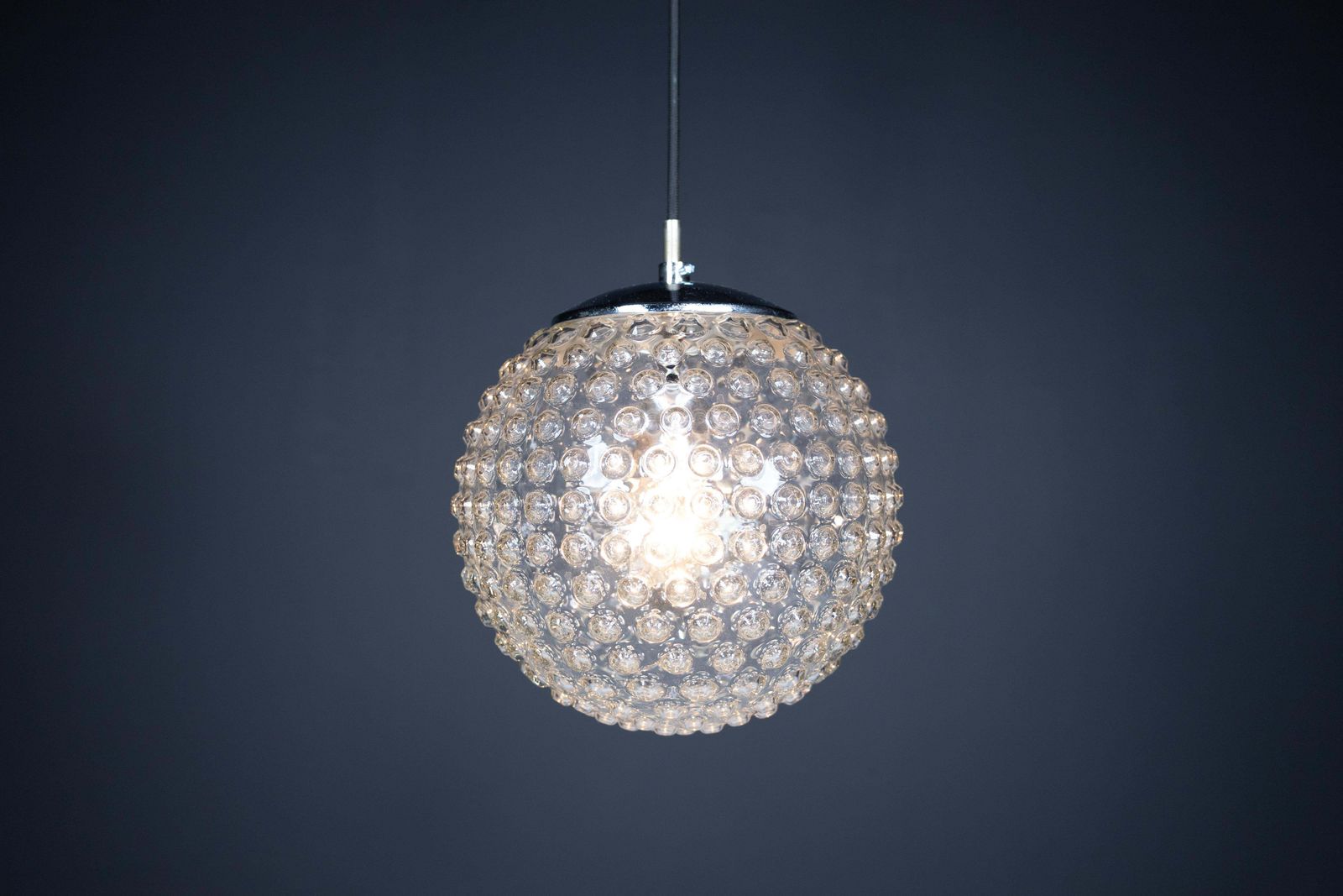 Large Set Rolf Krüger Chrome And Bubble Glass Pendant For Staff, Germany 1970s photo for sale