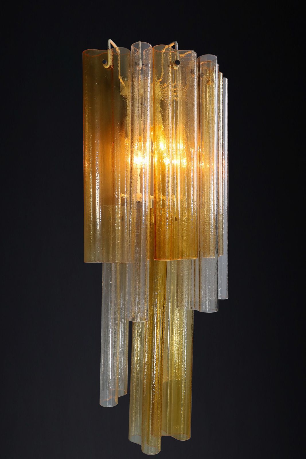 Pair Xxl Venini Wall Chandeliers With Murano Amber And Ice Glass, Italy 1960 photo vinterior