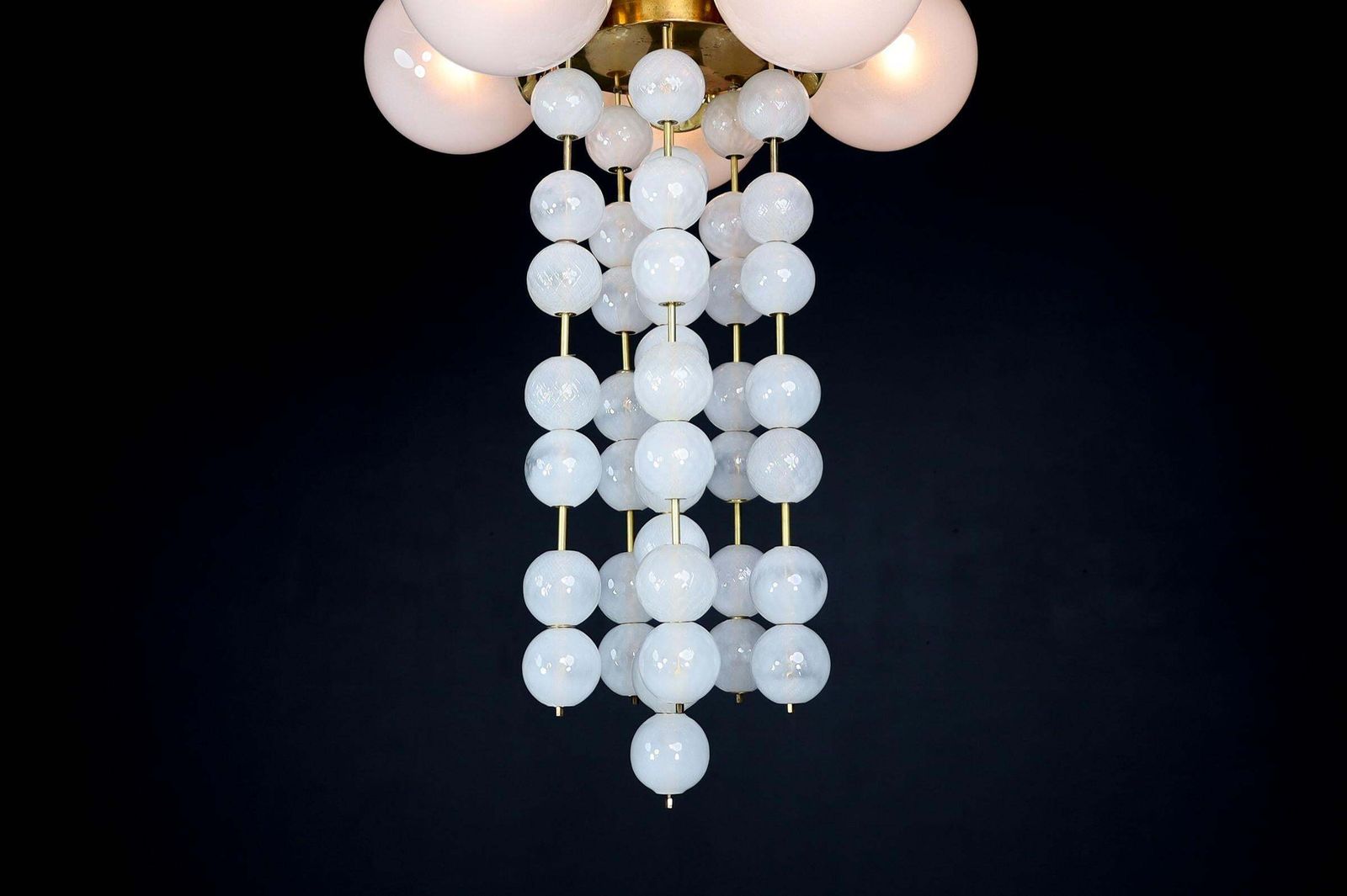 photo furniture Pair Of Two Grand Bohemian Chandeliers With Brass Fixtures And Hand Blowed Frost