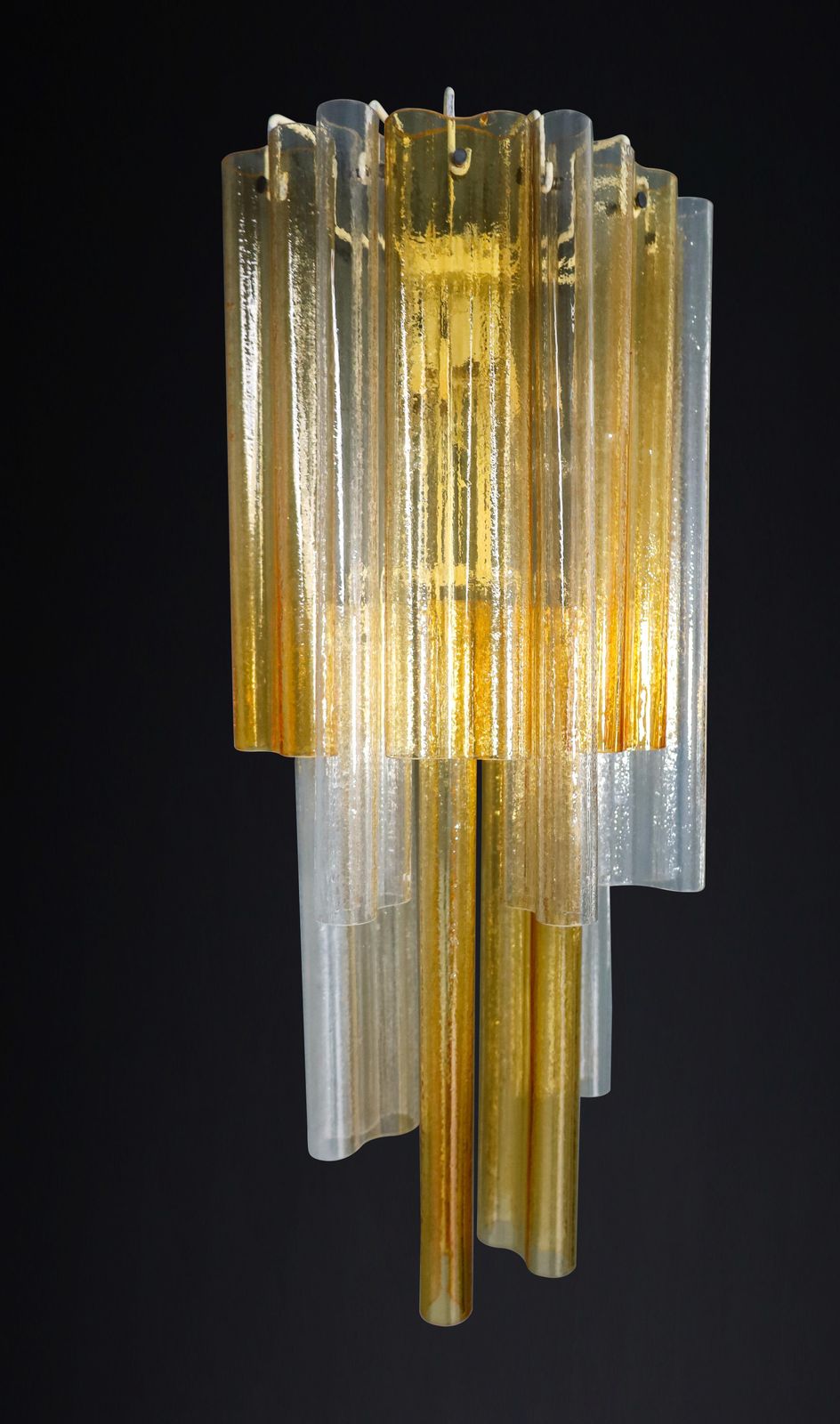 photo for sale Pair Xxl Venini Wall Chandeliers With Murano Amber And Ice Glass, Italy 1960