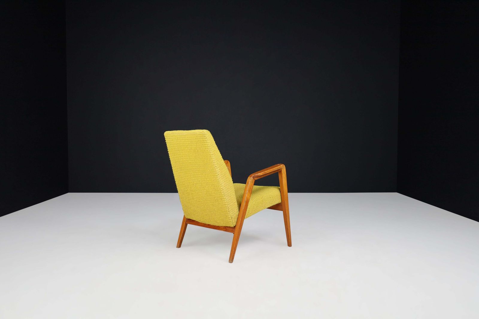 Mid Century Modern Lounge Chairs In Original Lemon Upholstery, Praque 1950s photo vintage