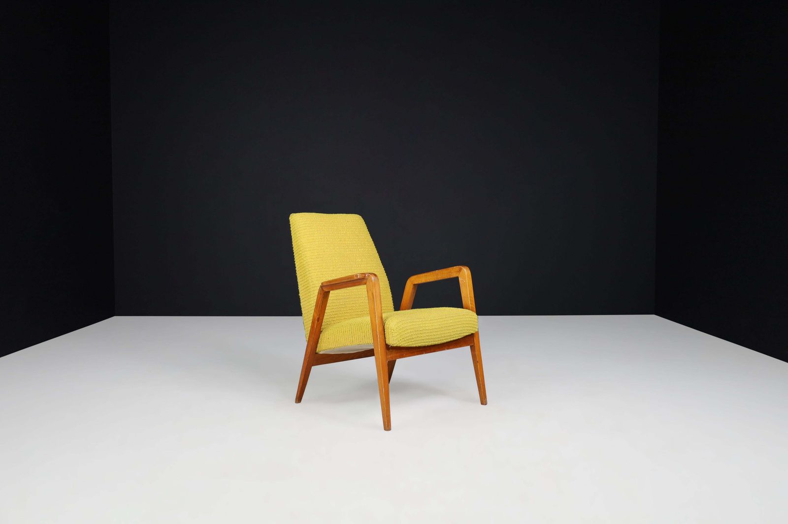 photo for sale Mid Century Modern Lounge Chairs In Original Lemon Upholstery, Praque 1950s