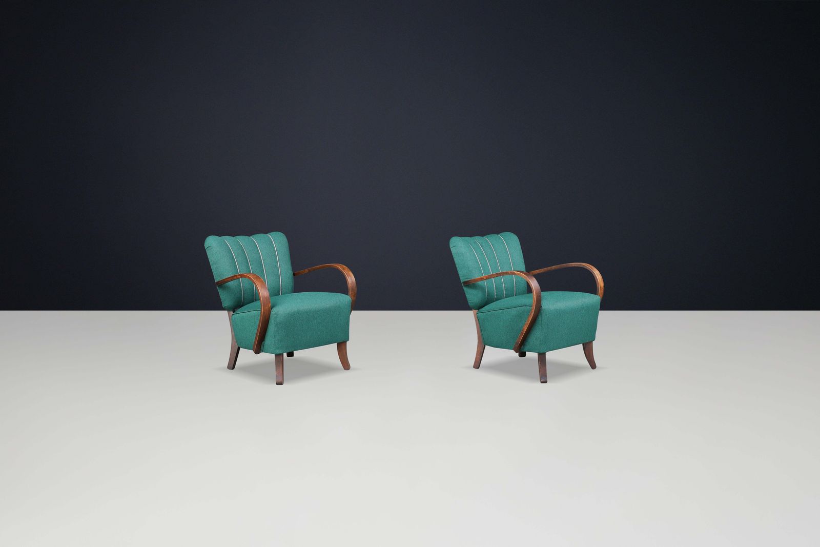 Jindrich Halabala Re Upholstered Patinated Bentwood Lounge Chairs From The 1930s photo Furniture