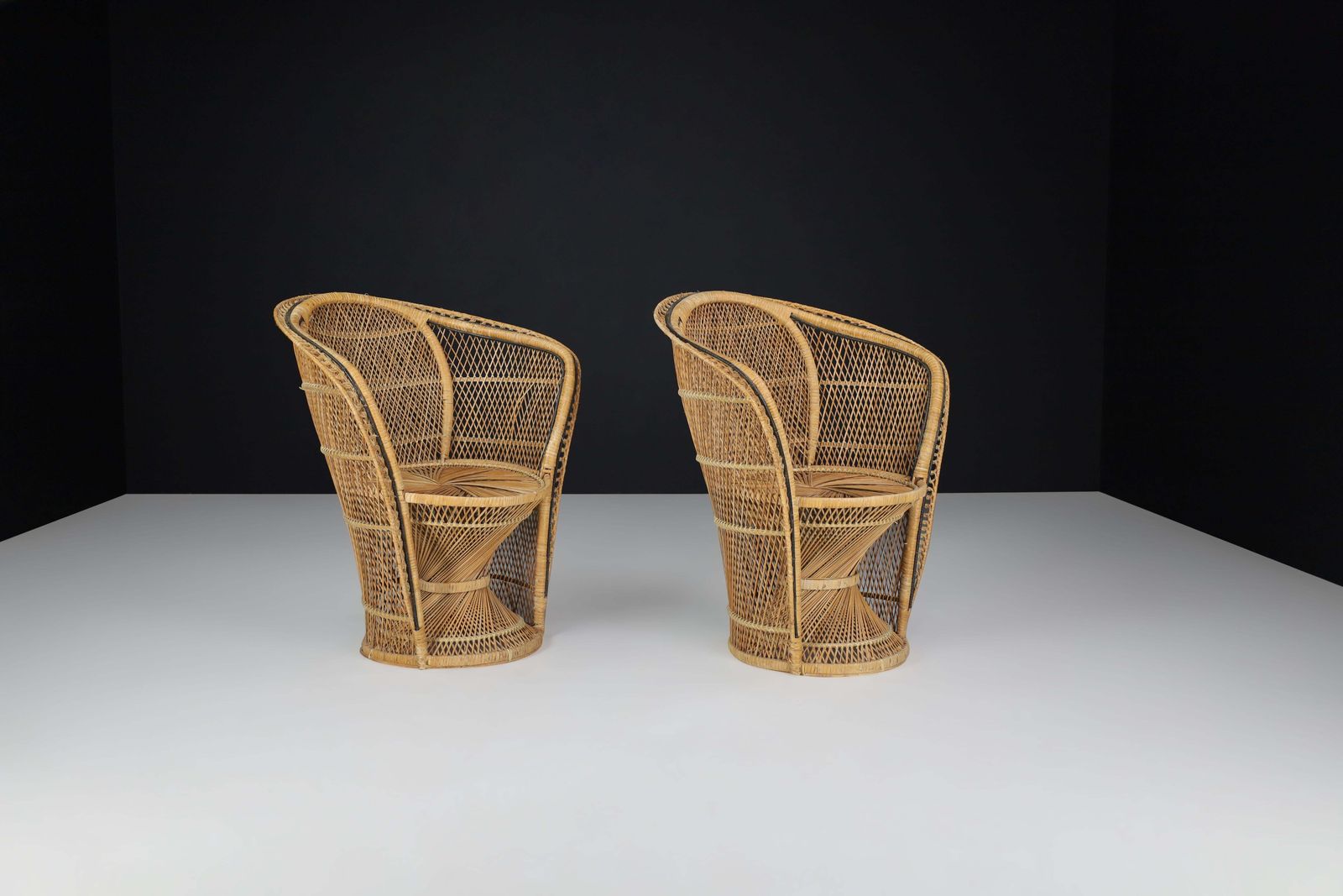 Pair Of Bohemian Wicker Emmanuelle Peacock Chairs, France, 1950s photo vinterior