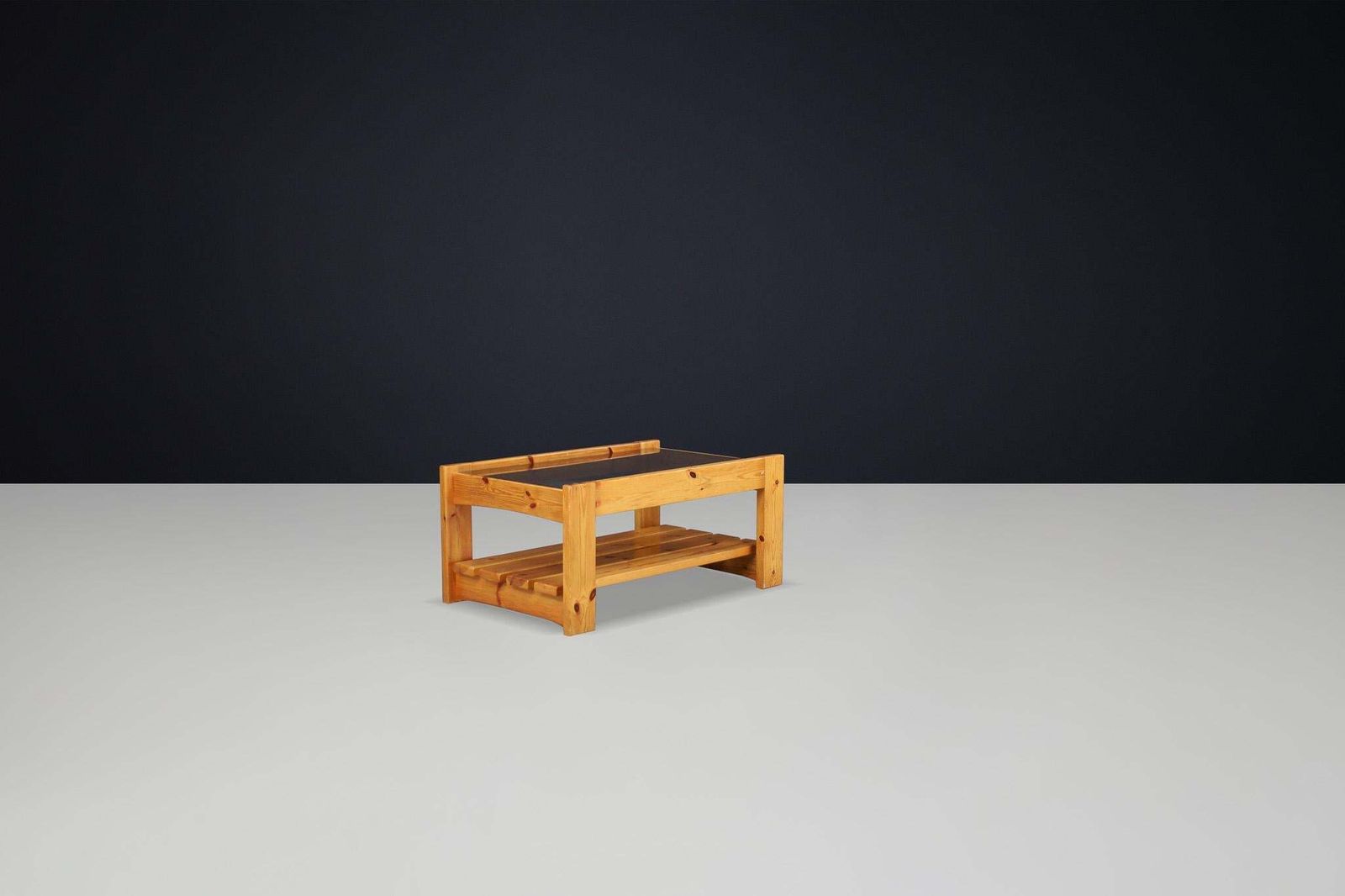 Modern Coffee Table In Pine And Smoked Glass By Maison Regain, France 1970s. photo furniture