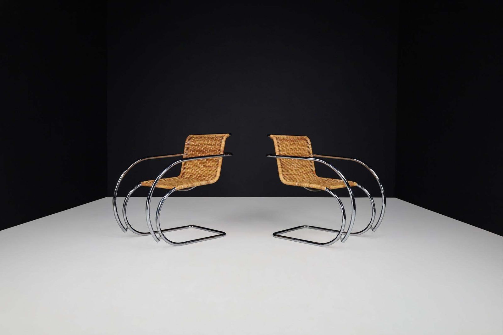 Mies Van Der Rohe Mr20 Chrome & Wicker Lounge Chairs, 1970s photo furniture