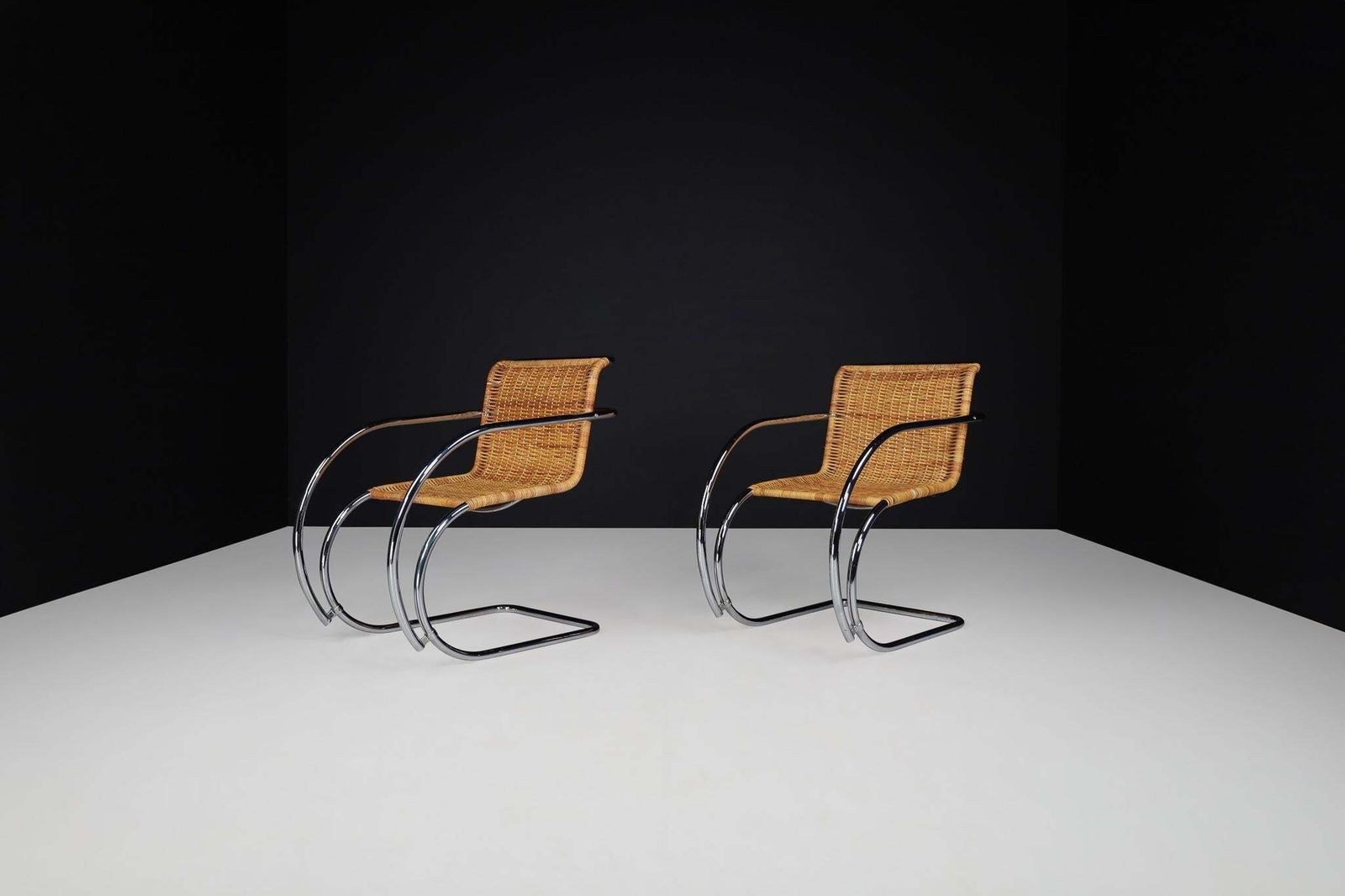 Mies Van Der Rohe Mr20 Chrome & Wicker Lounge Chairs, 1970s photo 2597.0