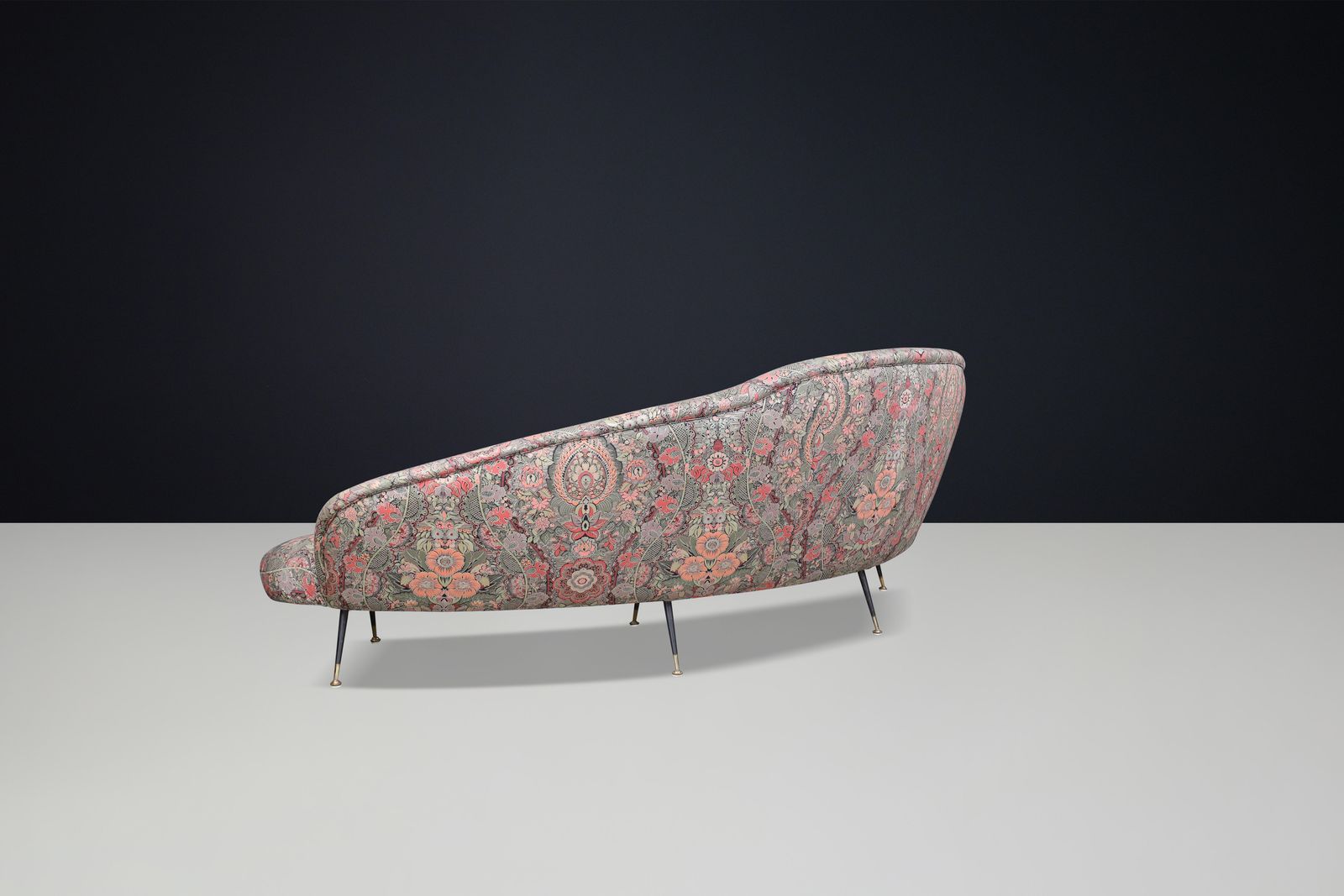 Federico Munari Curved Sofa In Original Floral Upholstery With Brass Feet, Italy photo buy