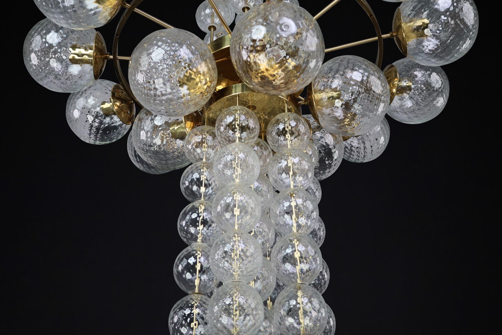 Large Chandelier With Brass Fixture And Hand Blowed Glass Globes By Preciosa Cz. photo vinterior