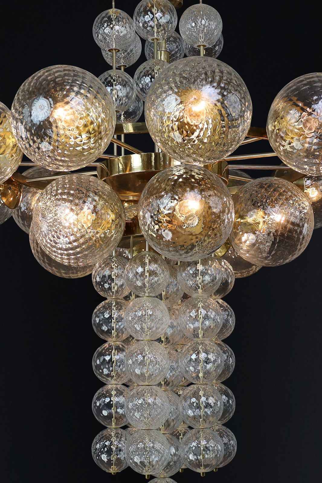 9493.0 Large Chandelier With Brass Fixture And Hand Blowed Glass Globes By Preciosa Cz. photo