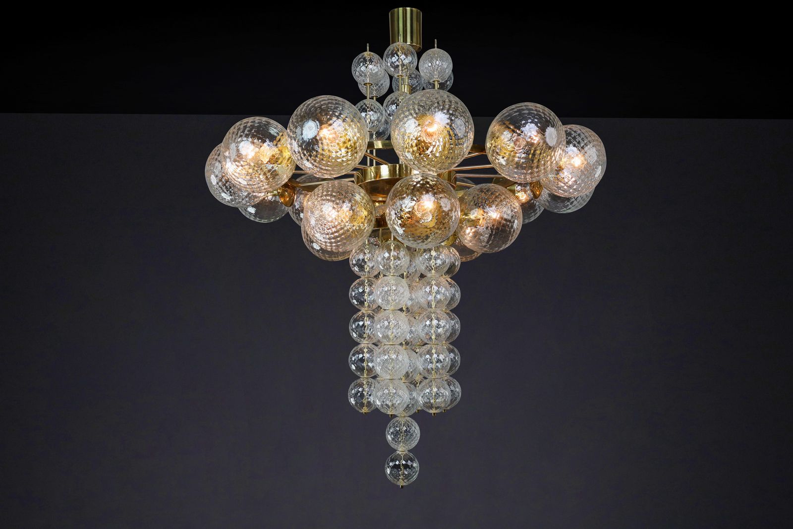 photo buy Large Chandelier With Brass Fixture And Hand Blowed Glass Globes By Preciosa Cz.
