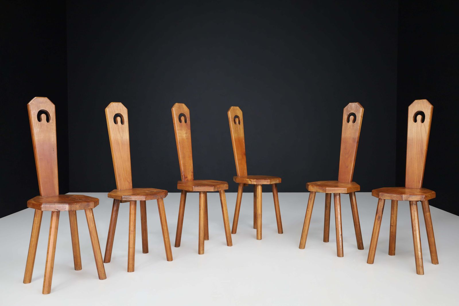 Set Of Six Sculptural French Beechwood Chairs, 1950s photo furniture