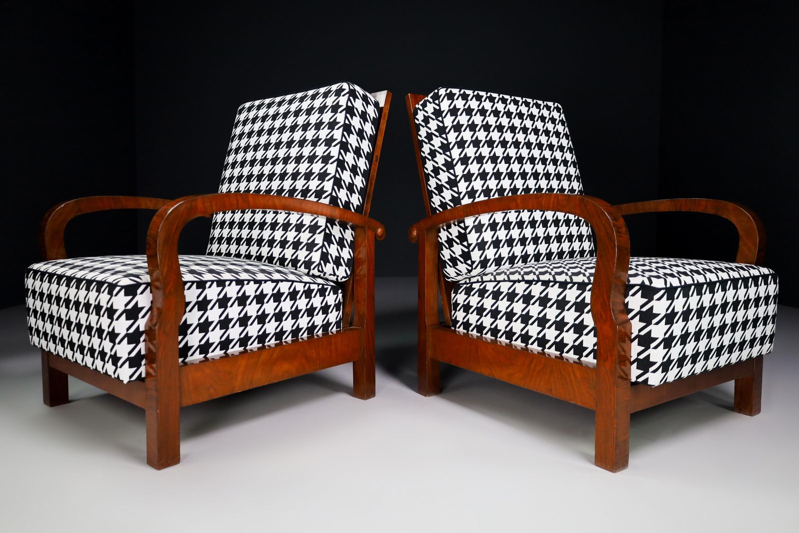 Art Deco Armchairs In Walnut And Reupholstered Fabric, Praque 1930s photo furniture