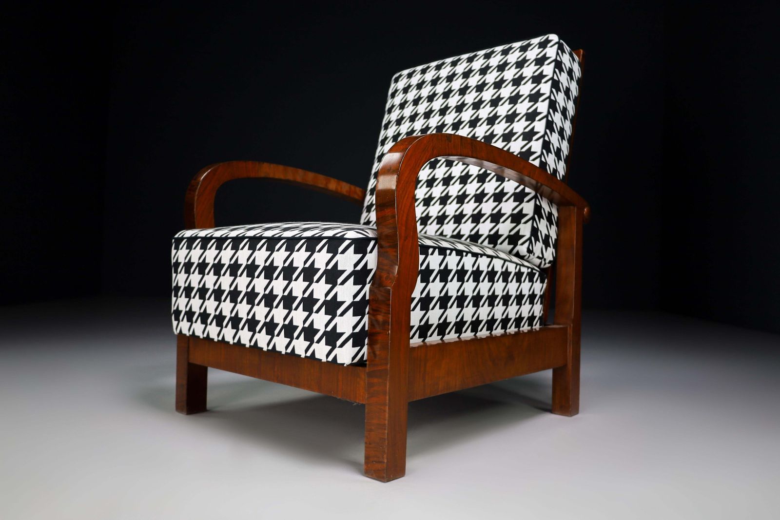 photo furniture Art Deco Armchairs In Walnut And Reupholstered Fabric, Praque 1930s