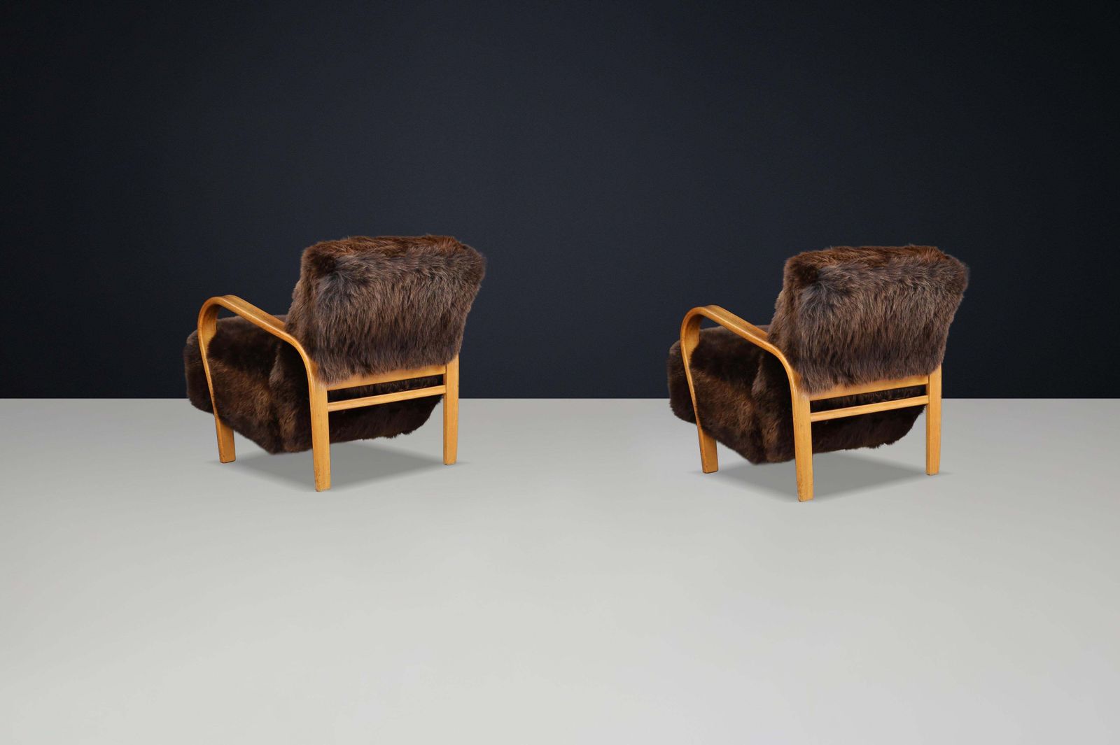 1940s Kozelka & Kropacek Armchairs In Texel Sheepskin & Honey Blond Bentwood photo buy