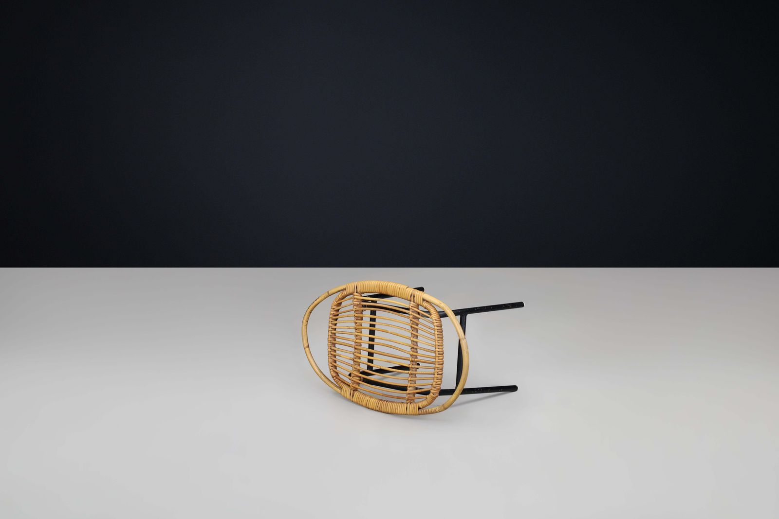 Modern Rattan And Bamboo Black Lacquered Side Table, France, 1950s — 3 Available photo 1405.0